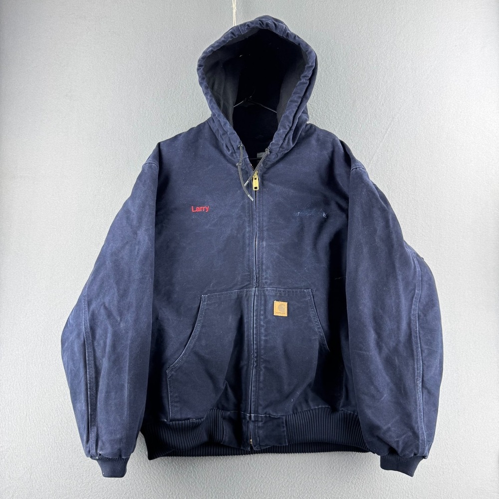 Carhartt Jacket Mens XL Blue J130 MDT Blue Insulated Active Jac Vintage Y2K Hood